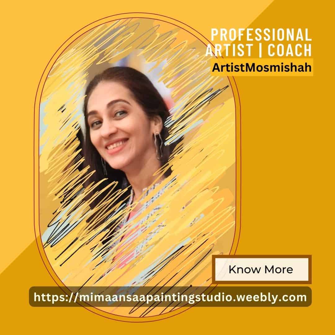Yellow Sketch of a Lady Art Teacher Mentor Tutor Coach teaches in Mumbai
